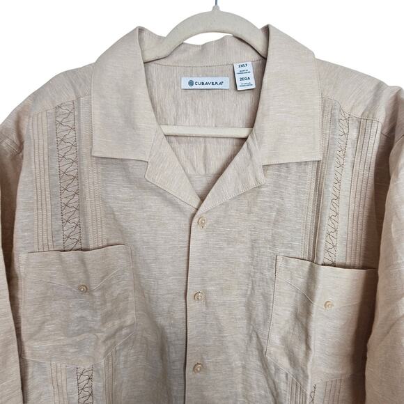 Cubavera Linen Shirt Tan Button Front Short Sleeve Collared Shirt Men 2XLT - Picture 2 of 9